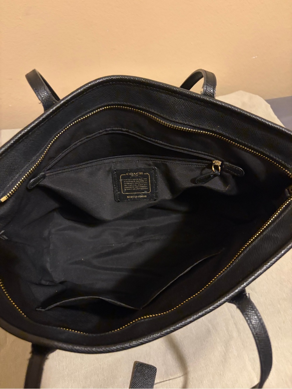 COACH Black Leather Tote Bag with Gold Hardware - Picture 5 of 12